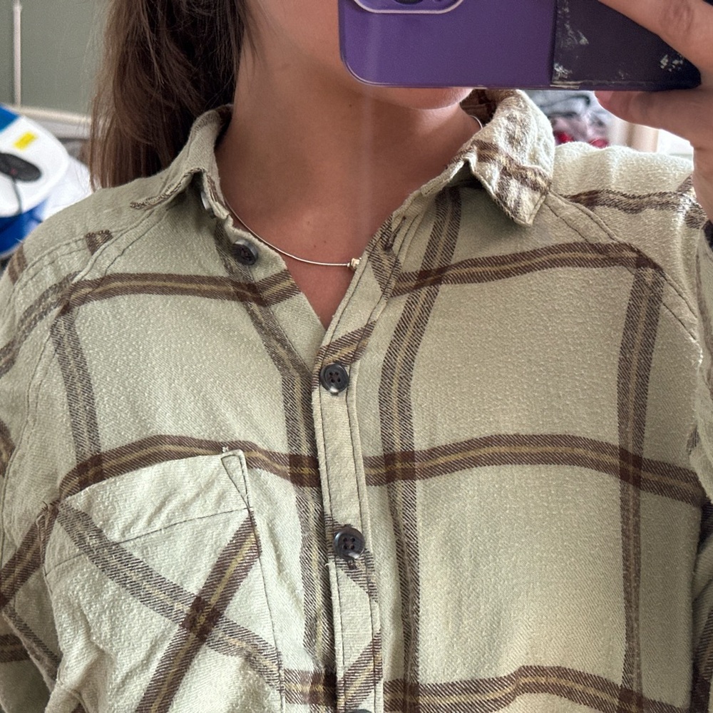 Urban Outfitters Green, Brown, & Cream Flannel Button Up Shirt (Small)